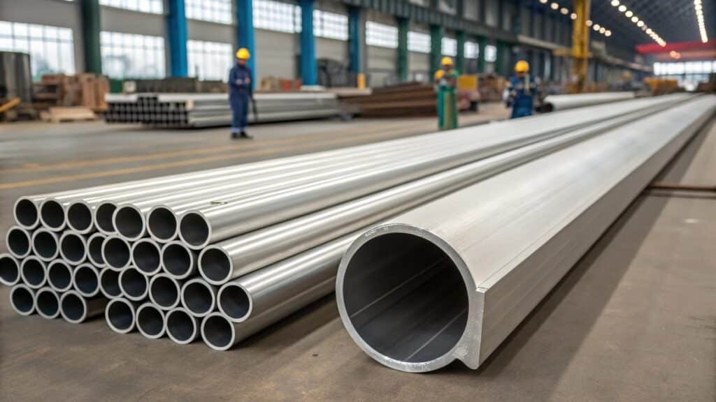 Two aluminum profiles side-by-side: a complex, decorative 6063 profile and a simple, robust 6061 structural I-beam.